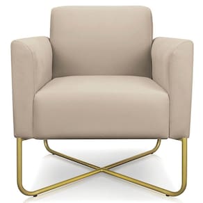 Poltrona Isabella Base X Suede Bege dourado