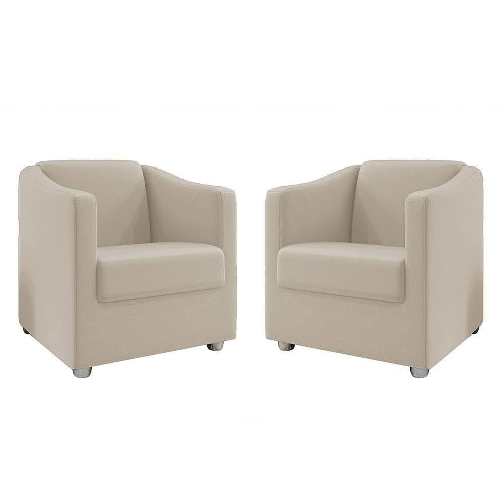 Kit 2 Poltronas Ana Suede Pés Cromado Bege