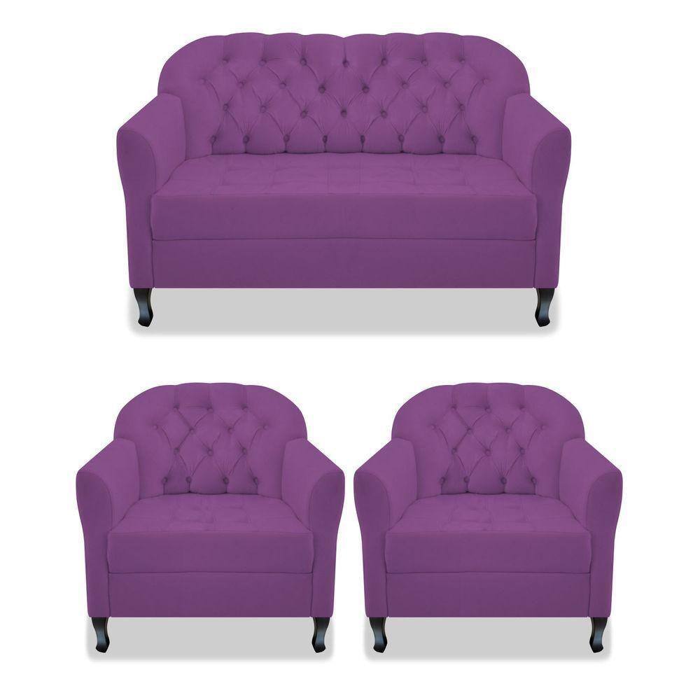 Kit Namoradeira E 02 Poltrona Julia Suede Roxo