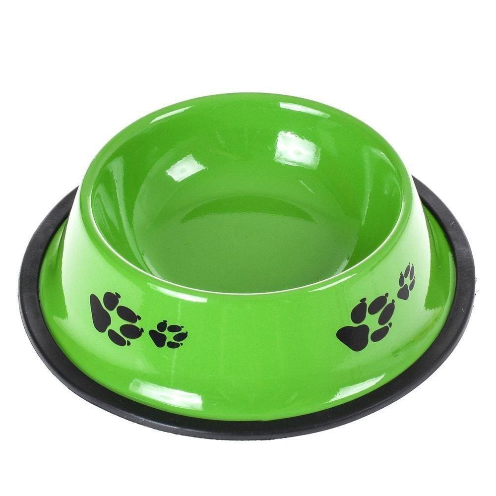 Comedouro E Bebedouro Estampado Aço Inoxidável Meu Pet Verde Musgo