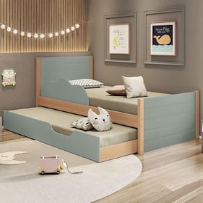 Bicama com Cama Auxiliar Infantil Woody Casatema Menta/Marrom