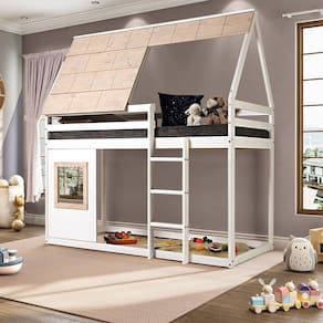 Cama Alta Cabana com Janela Noopy Casatema Branco/Cera Bege