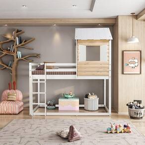Cama Alta Infantil Club House Wood Casatema Branco/Marroml