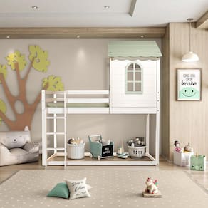 Cama Alta Infantil Club House Sweet Casatema Branco/Verde