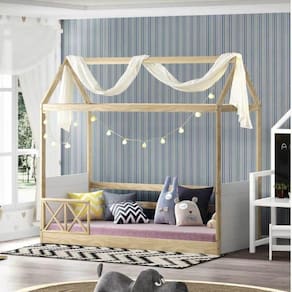 Cama Montessoriano Reversível com Grade Casinha Garden Casatema Branco/Marroml