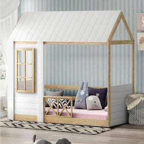 Cama Montessoriana Reversível Telhado Completo Casinha Garden Casatema Branco