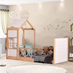 Cama Montessoriana Garden com Telhado Plus e Grade de Proteção Casatema Marroml