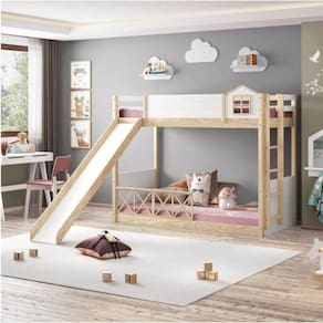 Beliche Montessoriana Garden com Escorrega e Grade X Dupla Casatema Marroml/Branco