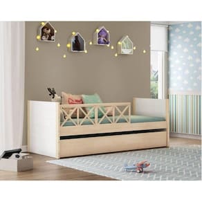 Bicama Solteiro Infantil Garden com Grades Casatema Marroml/Branco