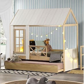 Bicama Solteiro Infantil Reversível Telhado Completo Casinha Garden Casatema Marroml/Branco