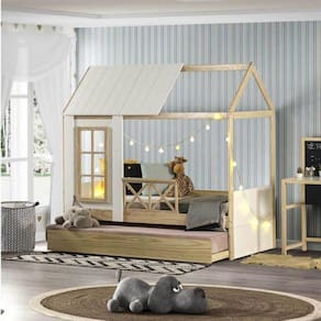 Bicama Solteiro Infantil Reversível Completa Casinha Garden Casatema Marroml/Branco