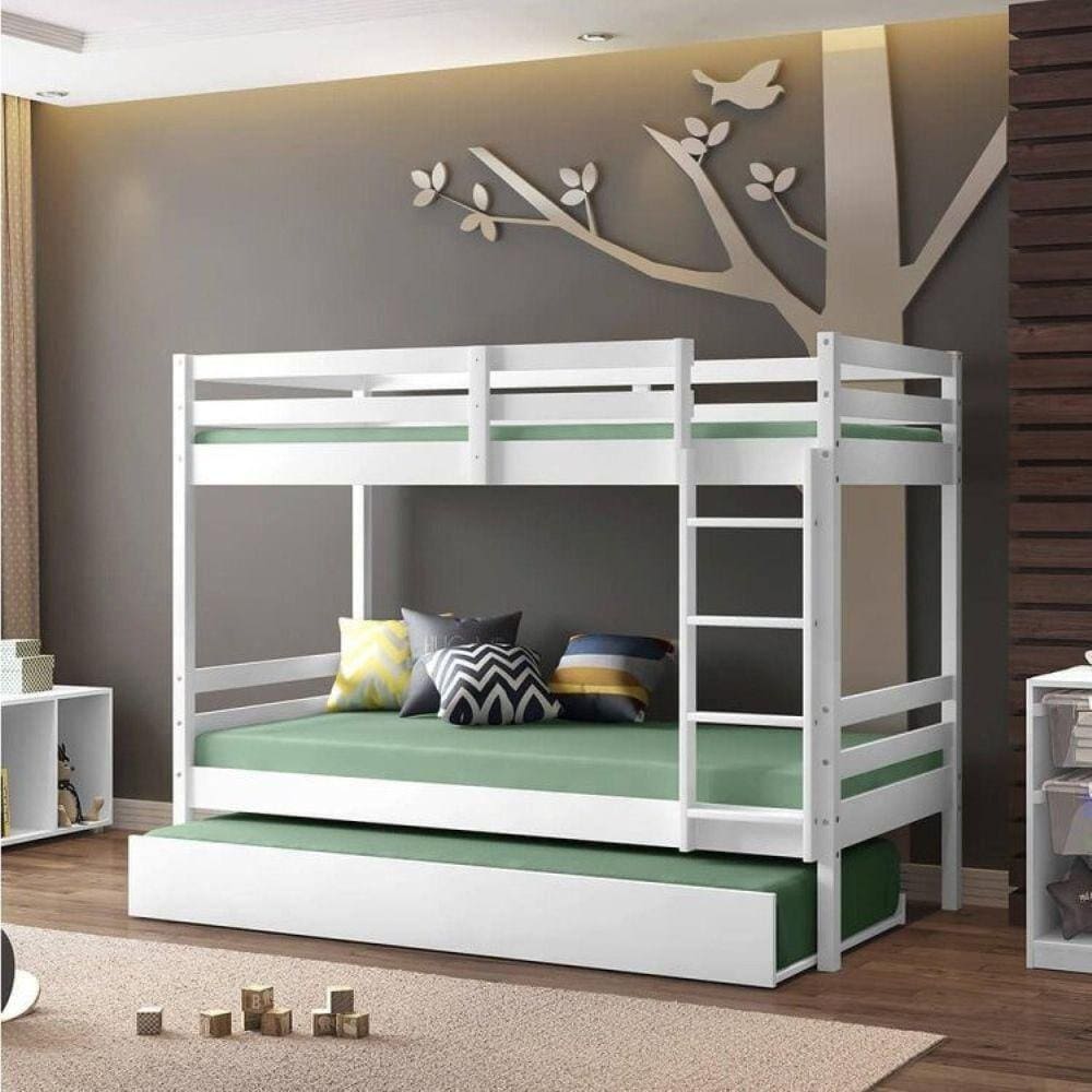 Beliche Teen Play com Cama Auxiliar em Madeira Maciça Casatema Branco
