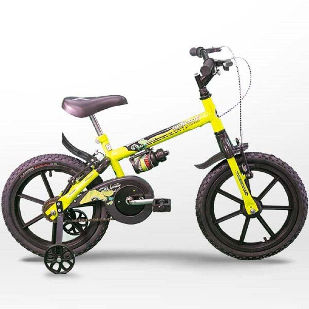 Bicicleta Infantil Dino Neon A16 com Garrafinha TK3 Track Amarelo Neon