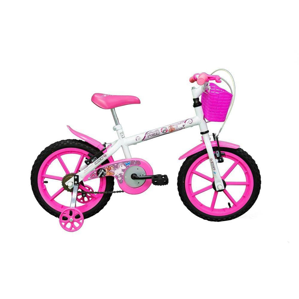 Bicicleta Infantil Pink A16 com Cesta TK3 Track Branco/Rosa