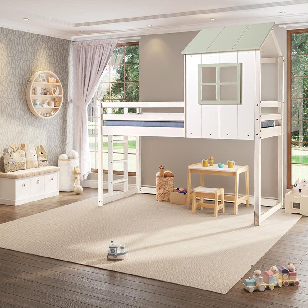 Cama Alta Infantil Cabana Family Casatema Branco/Verde