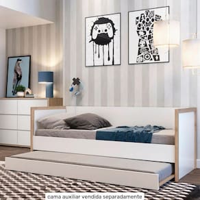 Cama Solteiro com Encosto Estilo Sofá Divicar Móveis Branco Com Carvalho Treviso