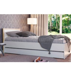 Cama Infantil com Cabeceira Wood Divicar Móveis Branco Com Carvalho Treviso