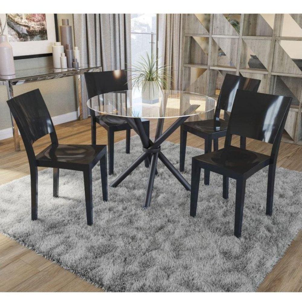 Conjunto Mesa Redonda Tubular com 4 Cadeiras Hydra Plus Kappesberg Preto