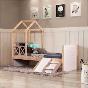 Cama Infantil Garden com Telhado Single e Kit Escadinha Casatema Marroml/Branco