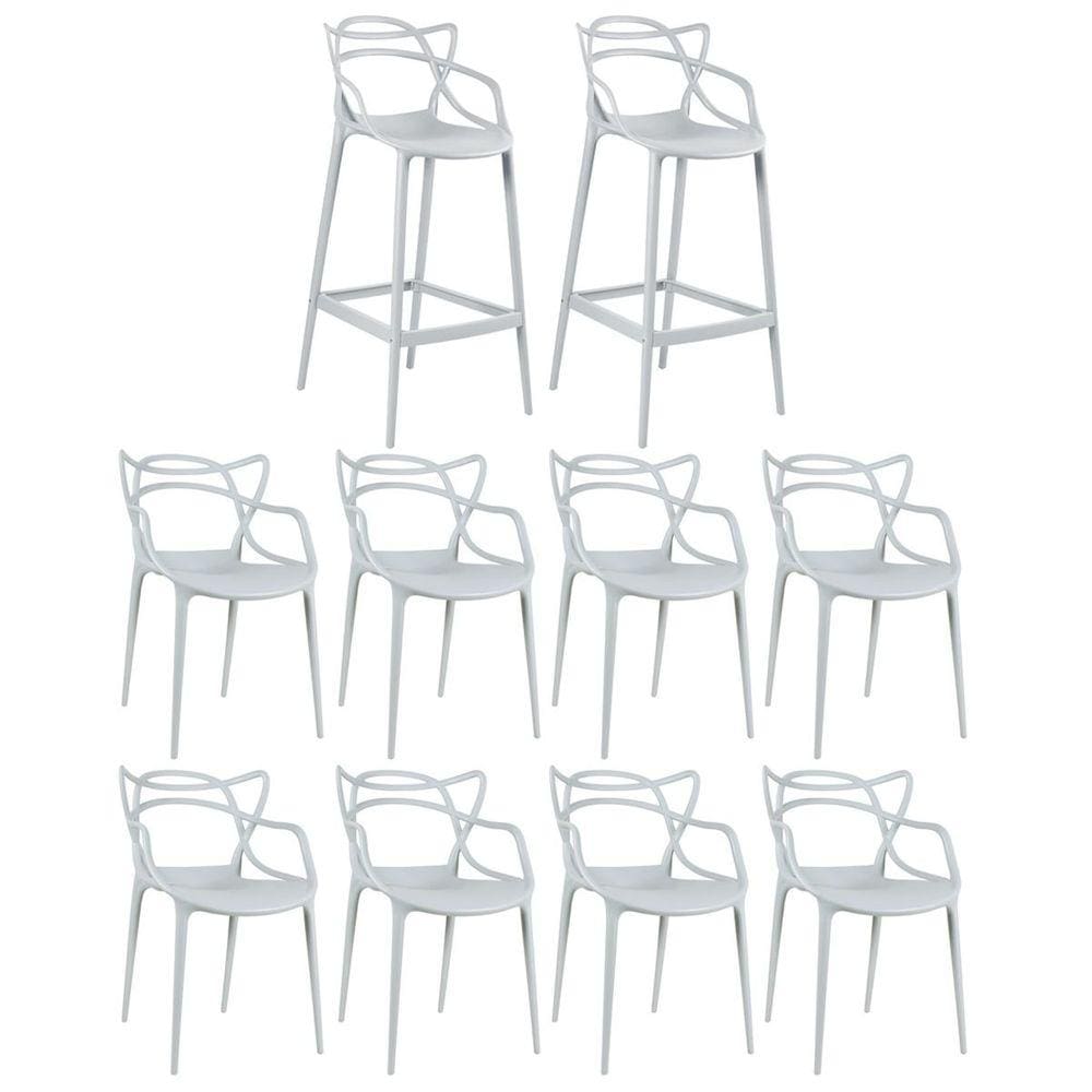 Kit 8 cadeiras + 2 banquetas altas Masters Allegra