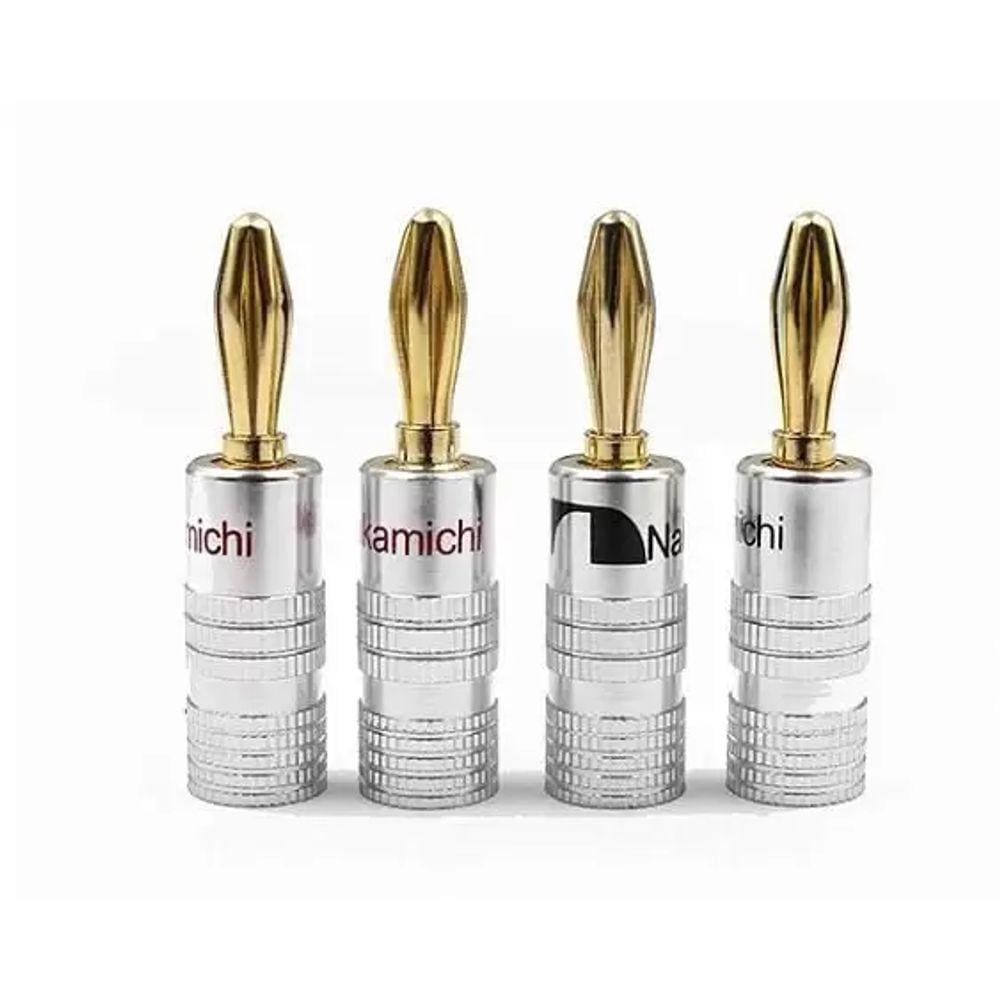 4 Unidades De Plug Banana Banhado à Ouro Nakamichi