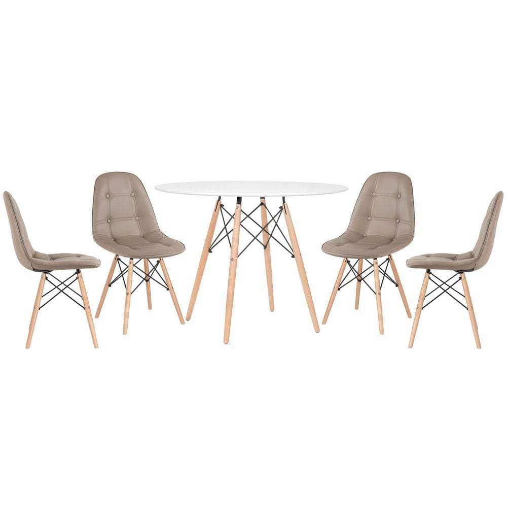 Mesa redonda Eames 100 cm + 4 cadeiras estofadas Eiffel Botonê