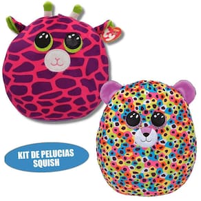 Bichinho De Pelucia TY Squish Girafinha e Leopardo Adotados