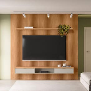 Painel Ripado Modular 1 Nicho 1 Prateleira Linea Brasil Marrom/Off White