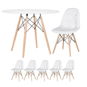 Mesa redonda Eames 100 cm + 5 cadeiras estofadas Eiffel Botonê