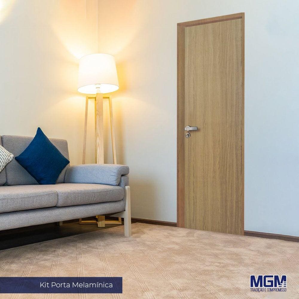 Kit Porta de Madeira Lisa 215x74cm com Batente de MDF Ultra 10cm Melamínica MGM Carvalho Alpha