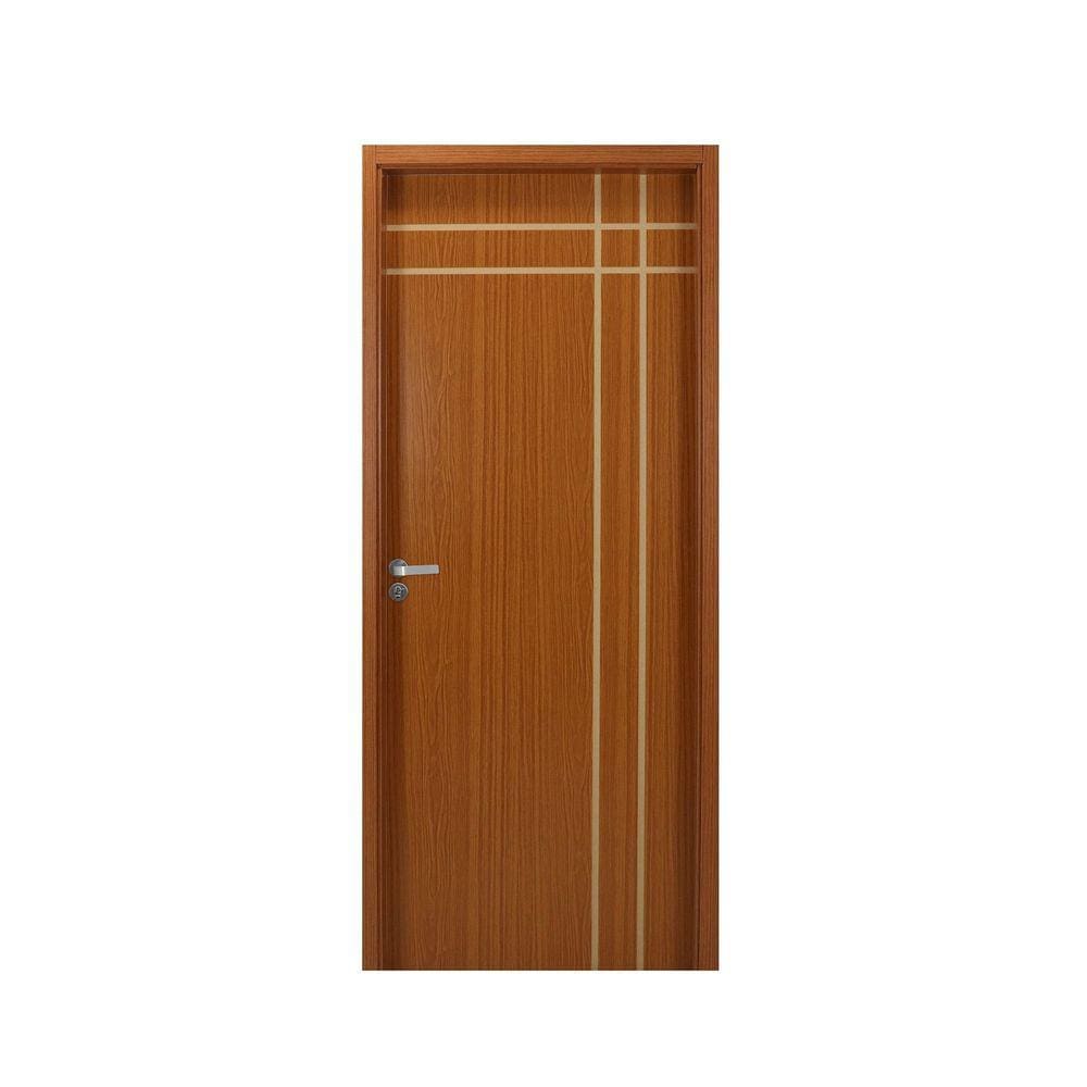 Kit Porta de Madeira Decorada 215x84cm com Batente de MDF Ultra 10cm Mantiqueira MGM Mogno