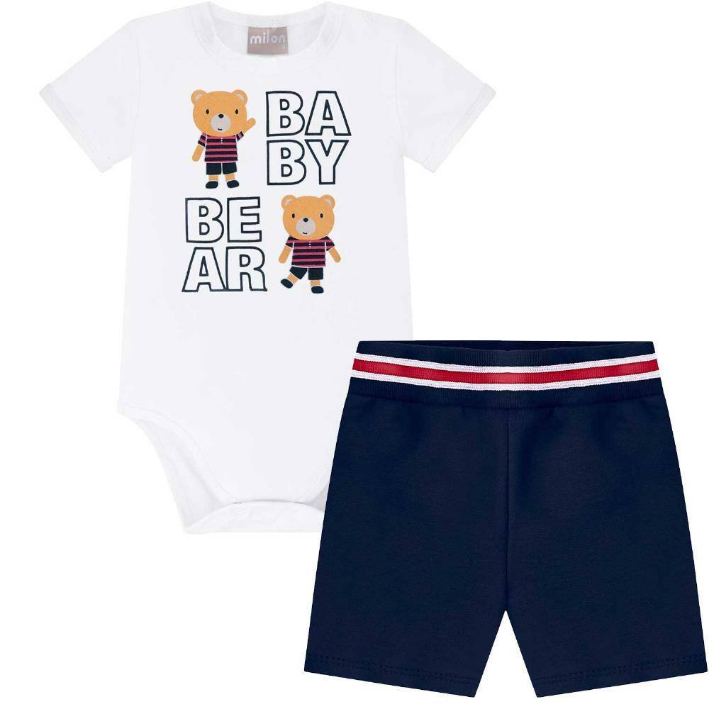Conjunto Infantil Manga Curta Body Baby Bear E Shorts Masculino Milon Ref: 13243 P/G