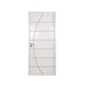 Kit Porta de Madeira Decorada 215x84cm com Batente de MDF Ultra 16cm Neblina MGM Branco
