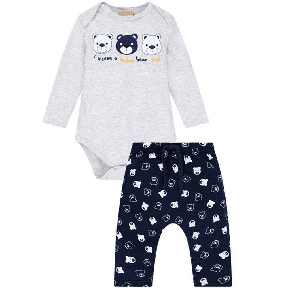 Conjunto Com Body Infantil Manga Longa Estampado Ursinho Masculino Milon Ref: 12996 P/G