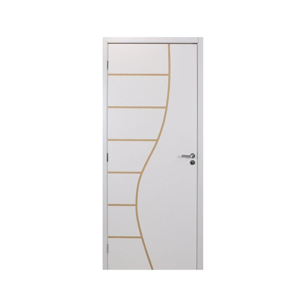 Kit Porta de Madeira Decorada 215x74cm com Batente de MDF Ultra 10cm Cantareira MGM Mogno