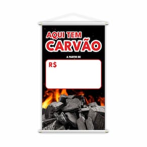 Banner Aqui Tem Carvão Preço Fundo Branco Lona 80x50cm