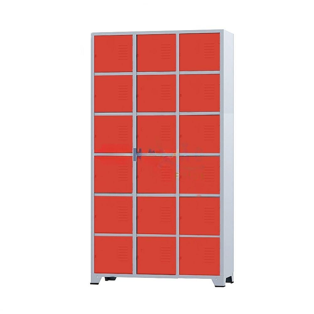 Armário Roupeiro De Aço 18 Portas Para Vestiário Academia Locker Vermelho