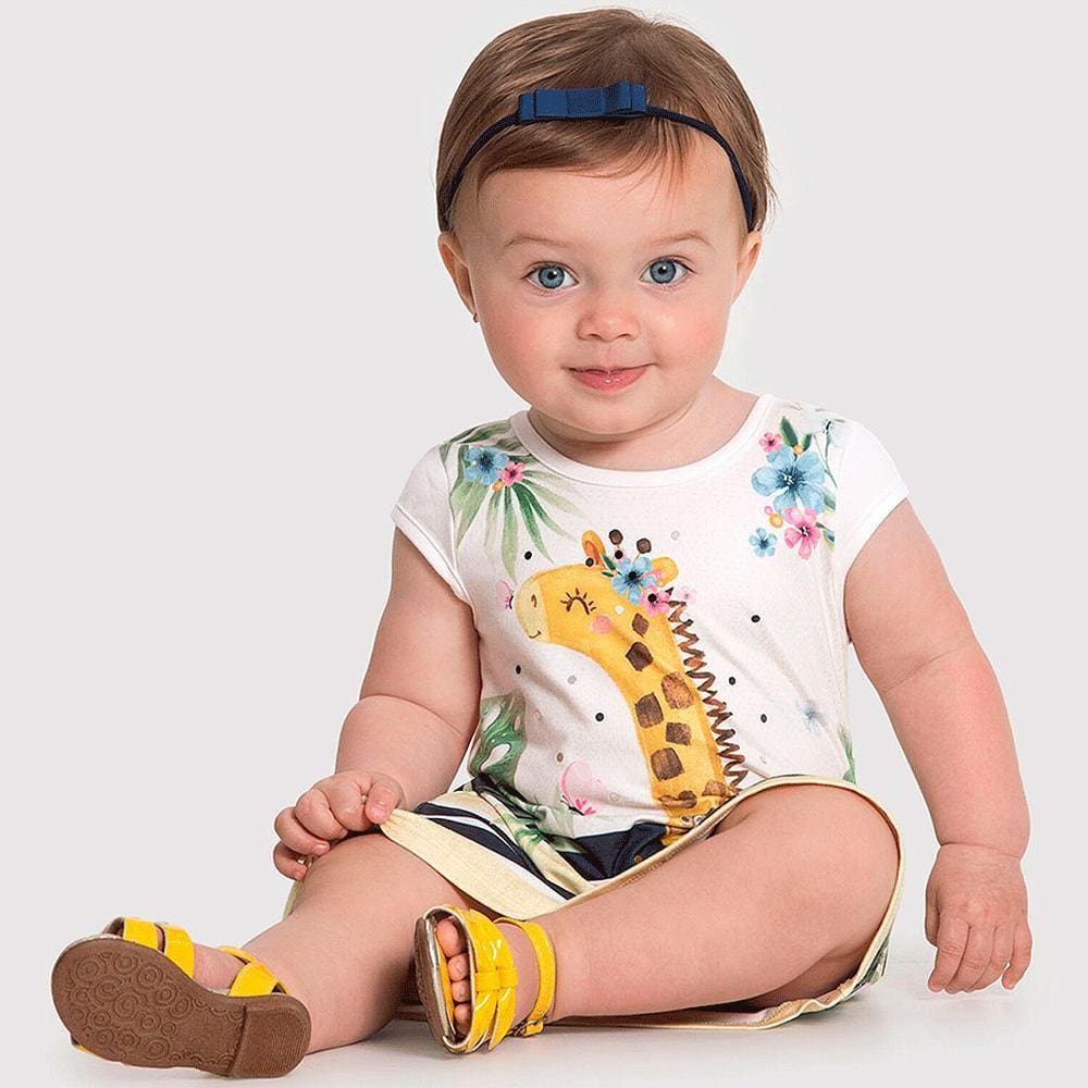 Vestido Infantil Manga Curta Girafa Alakazoo Ref: 37552  P/G