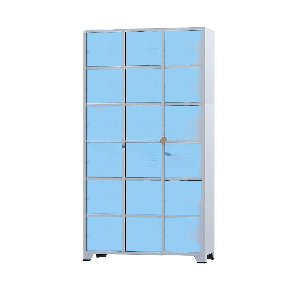 Armário Roupeiro De Aço 18 Portas Para Vestiário Academia Locker Azul Claro