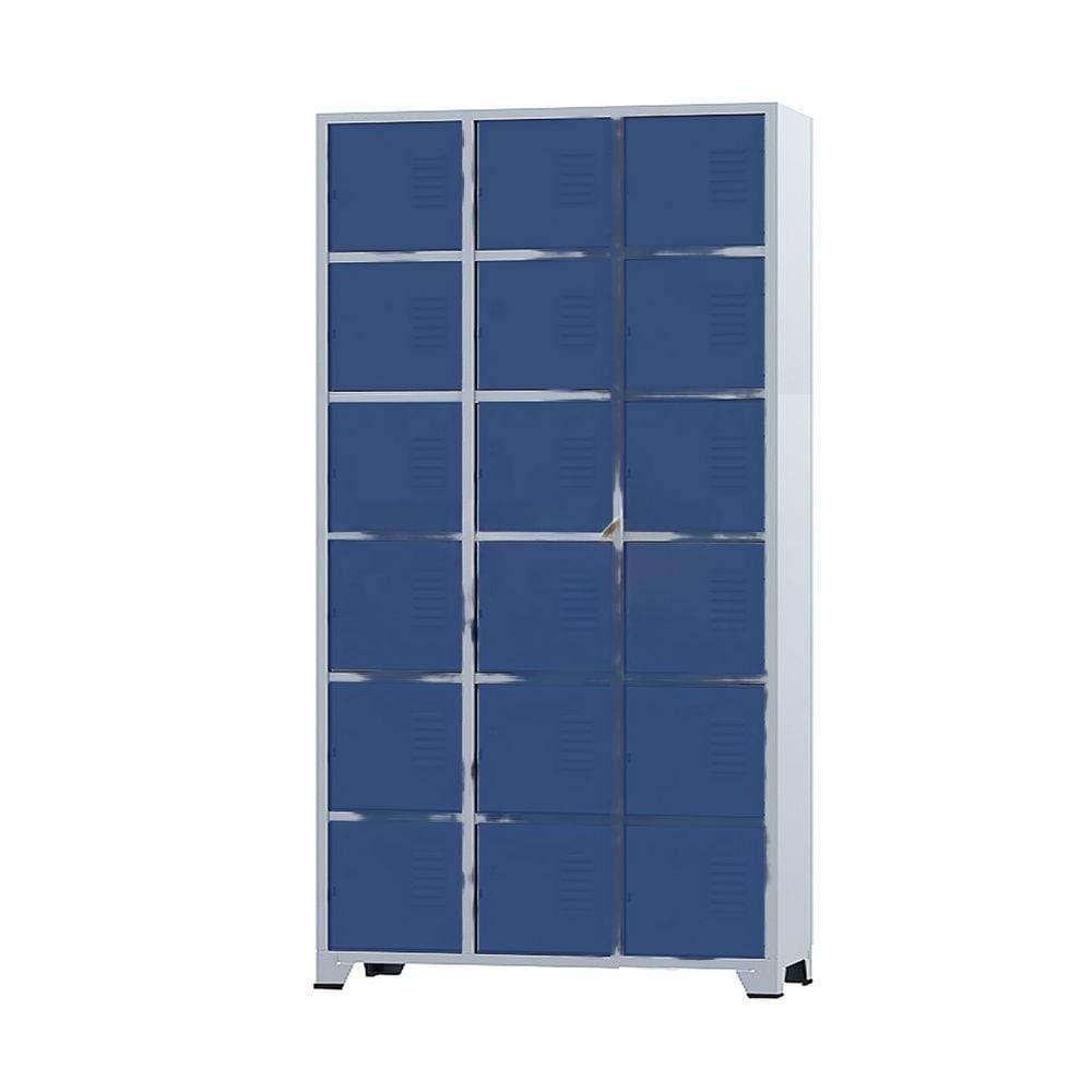 Armário Roupeiro De Aço 18 Portas Para Vestiário Academia Locker Azul Marinho
