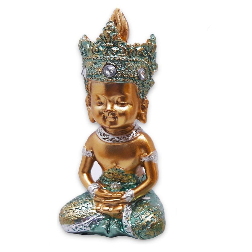 Buda Tailandês da Prosperidade Meditando Azul Gold 12cm