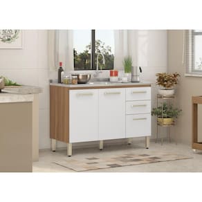 Balcão Gabinete de Pia Miss 120cm Amendola/Branco S/ Tampo - Demobile