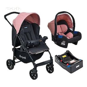 Carrinho Burigotto Ecco Cinza/rosa + Bebê Conforto + Base