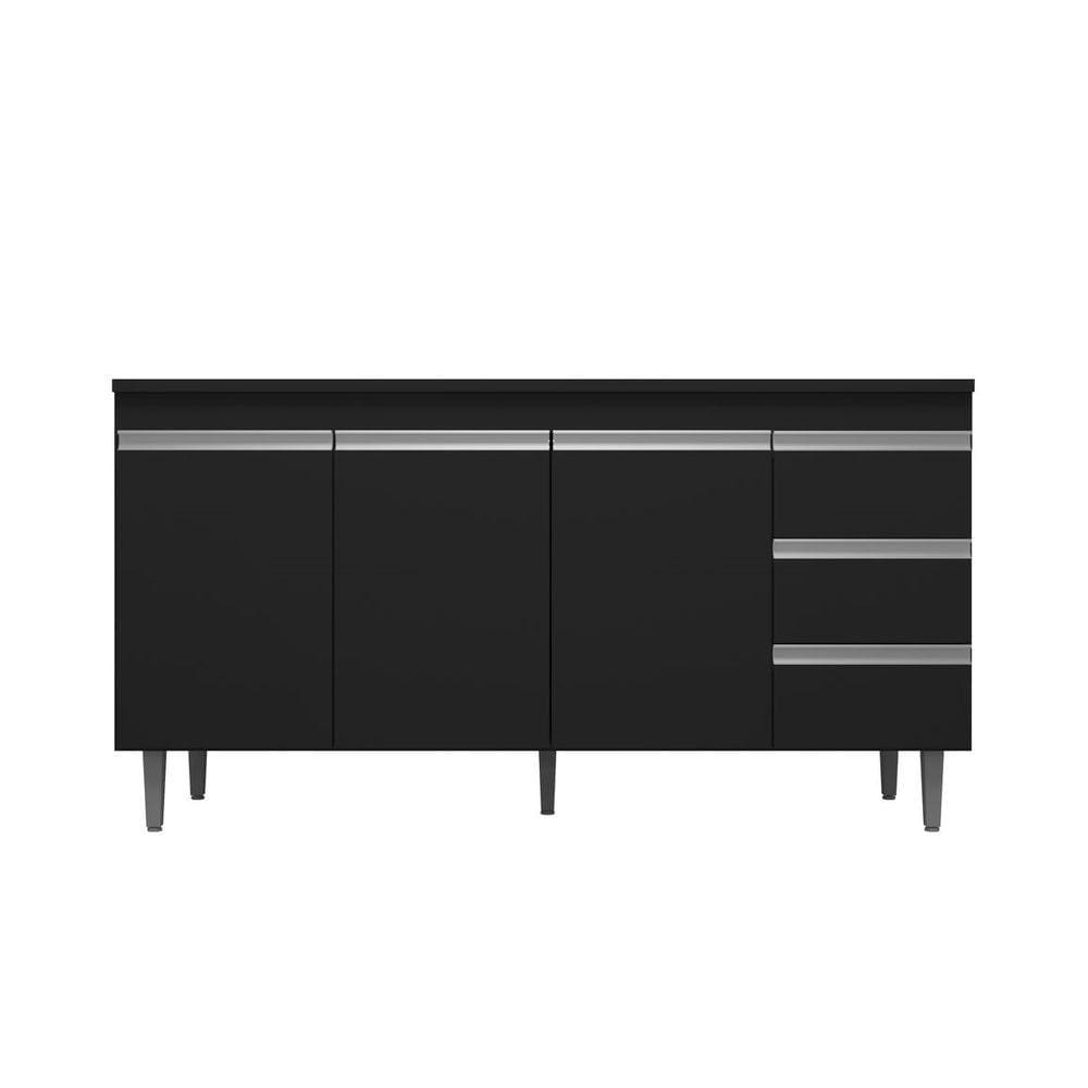 Balcão Gabinete de Pia Andréia 150cm Preto S/ Tampo - AJL Móveis