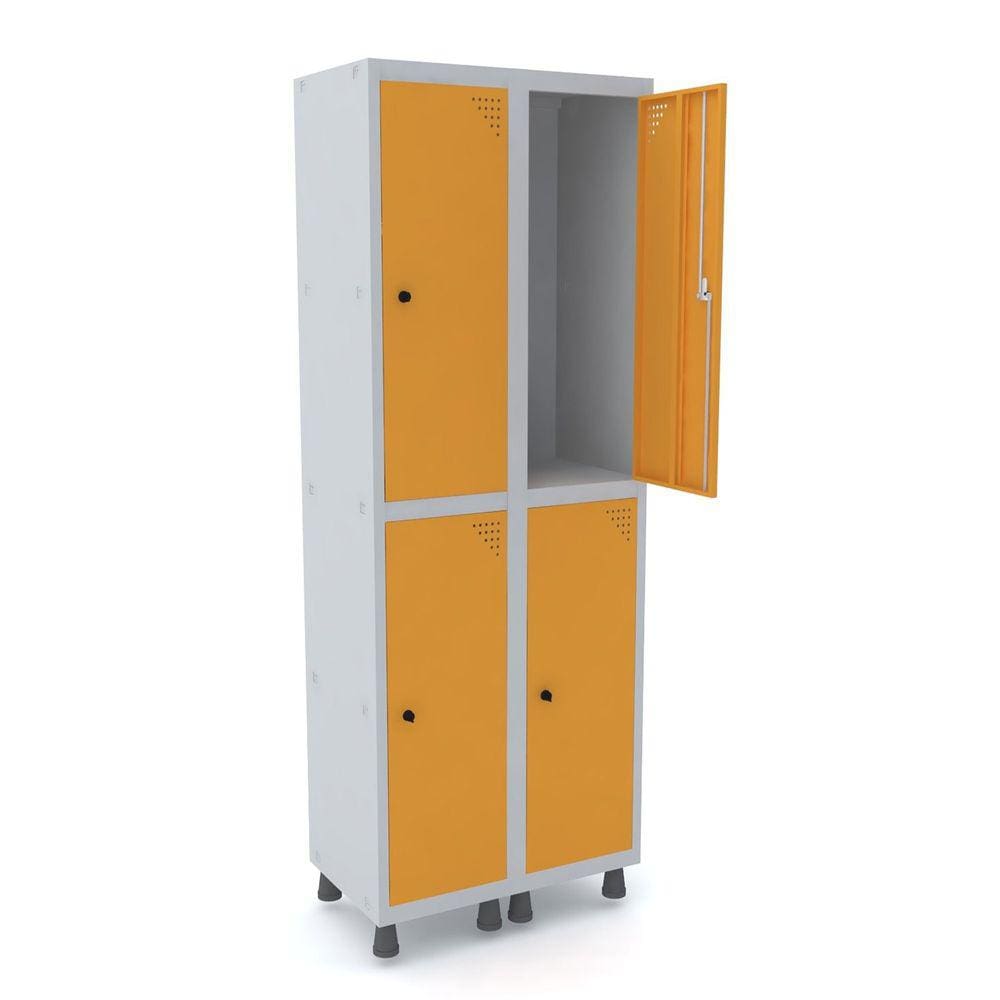 Roupeiro De Aço 2M 04 Portas Pitão Pandin - Cinza/Laranja