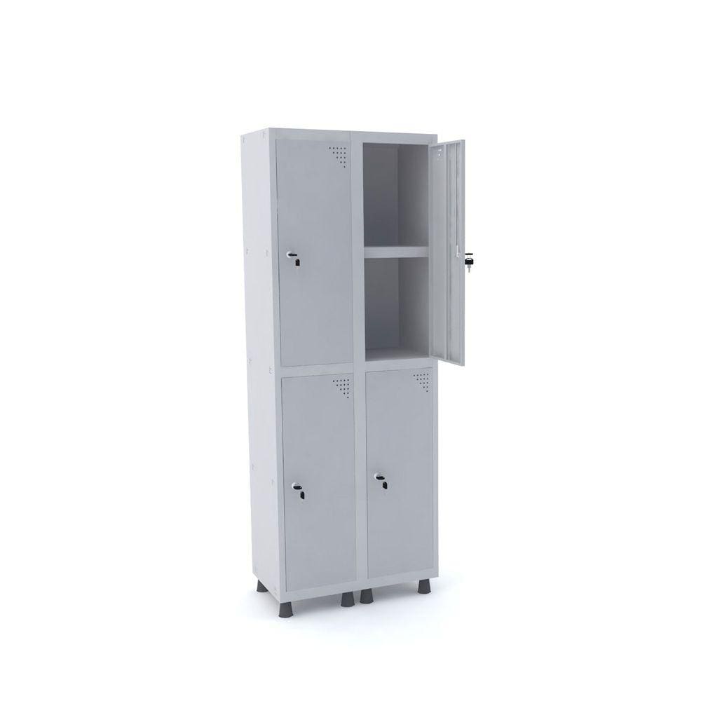 Roupeiro De Aço 2M 04 Portas C/ Prat. Fechadura Pandin - Cinza