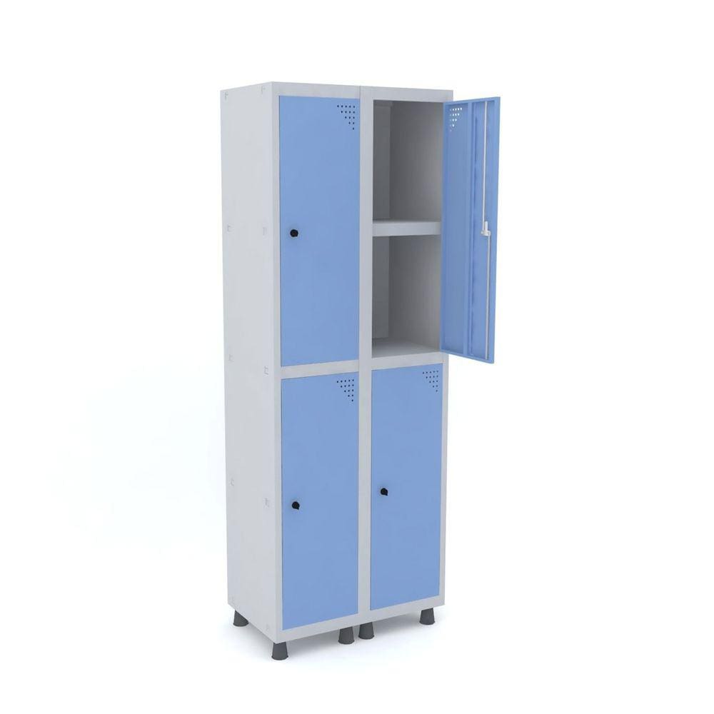 Roupeiro De Aço 2M 04 Portas C/ Prat. Pitão Pandin - Cinza/Azul Dalí