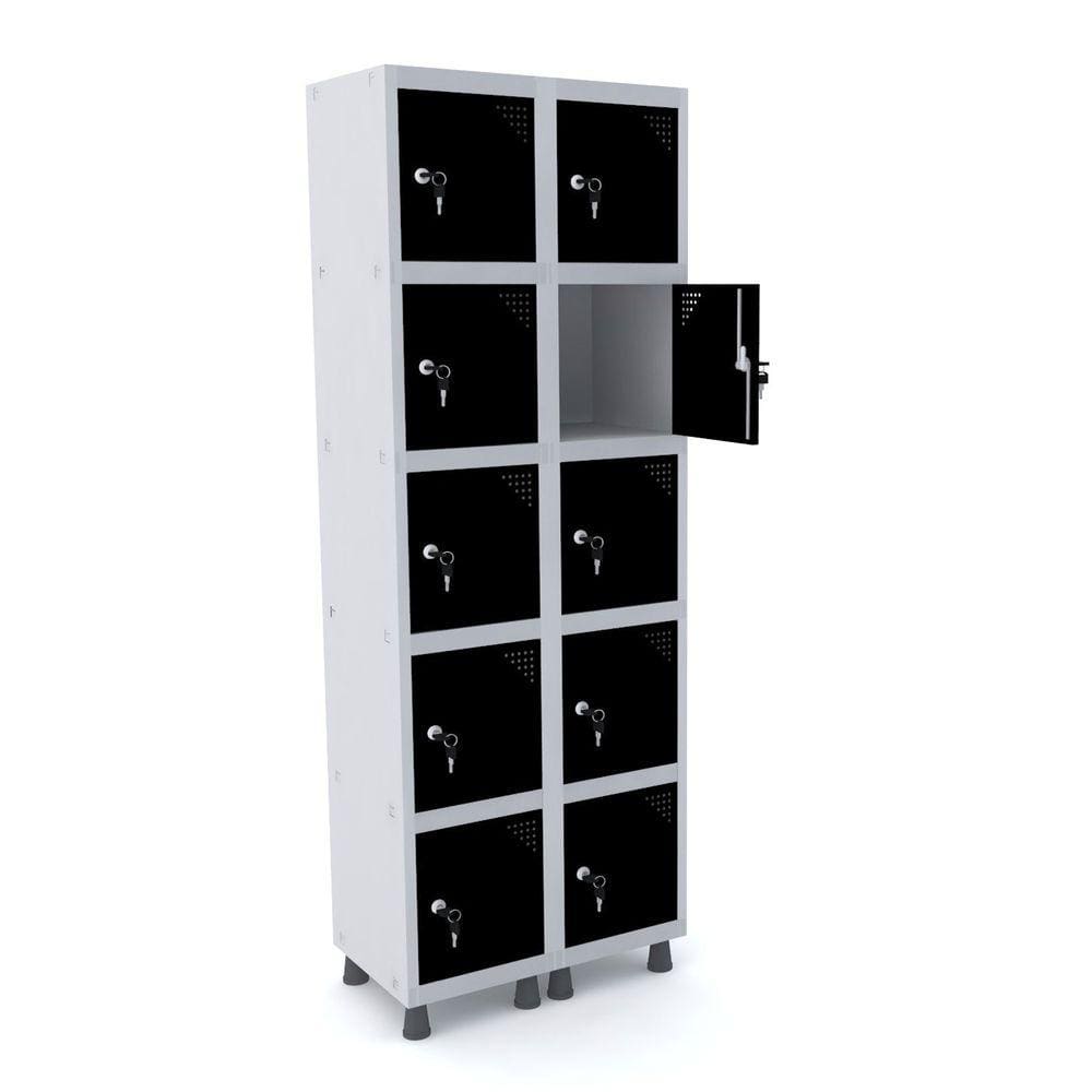 Roupeiro De Aço 2M 10 Portas Fechadura Pandin - Cinza/Preto