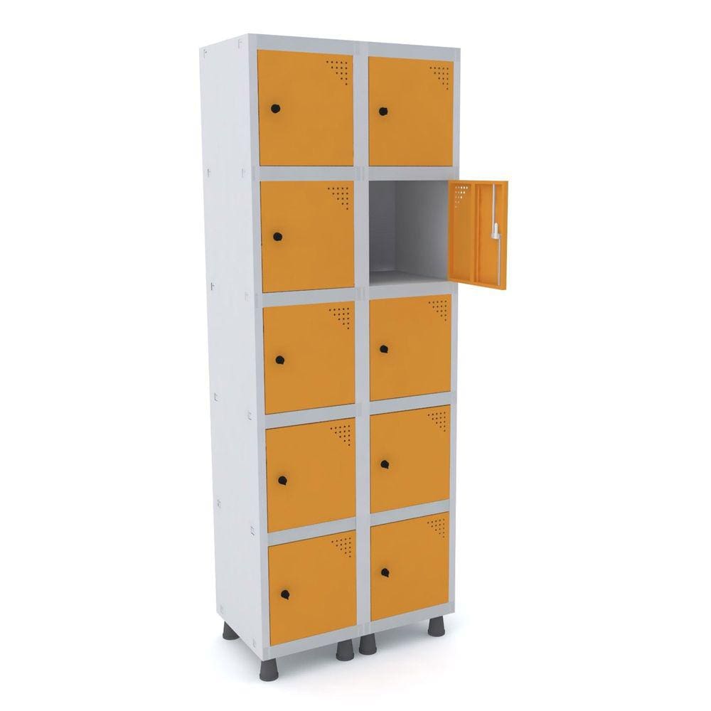 Roupeiro De Aço 2M 10 Portas Pitão Pandin - Cinza/Laranja