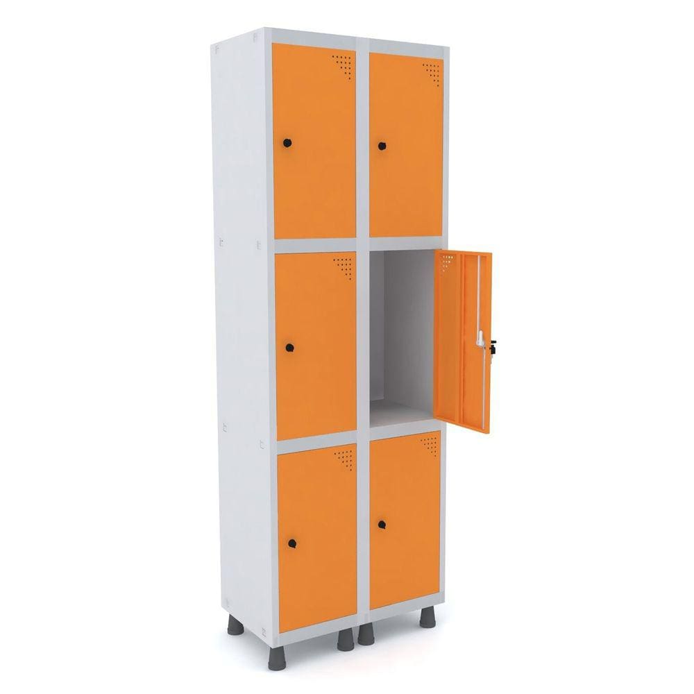 Roupeiro De Aço 2M 06 Portas Pitão Pandin - Cinza/Laranja